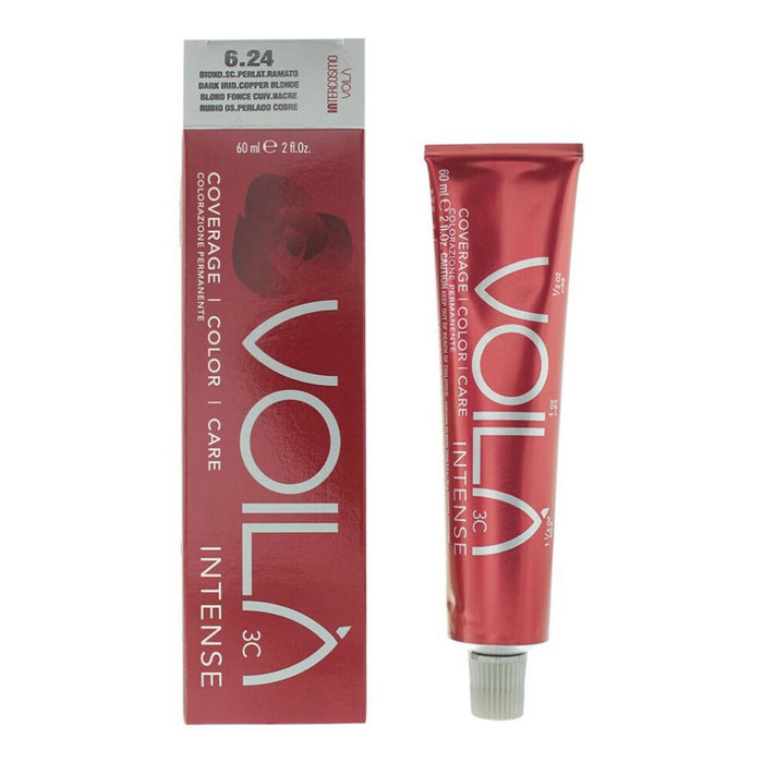 Vopsea permanentă de păr Intercosmo Voila 3C Intense, nuanța 6.24 Dark Iridescent Copper Blonde, 60 ml
