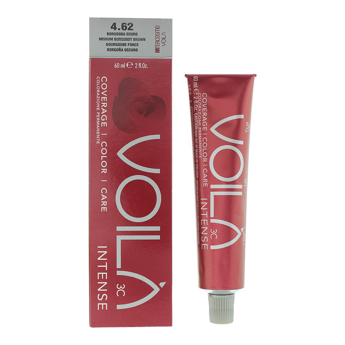 Vopsea permanentă de păr Intercosmo Voila 3C Intense, nuanța 4.62 Medium Burgundy Brown, 60 ml
