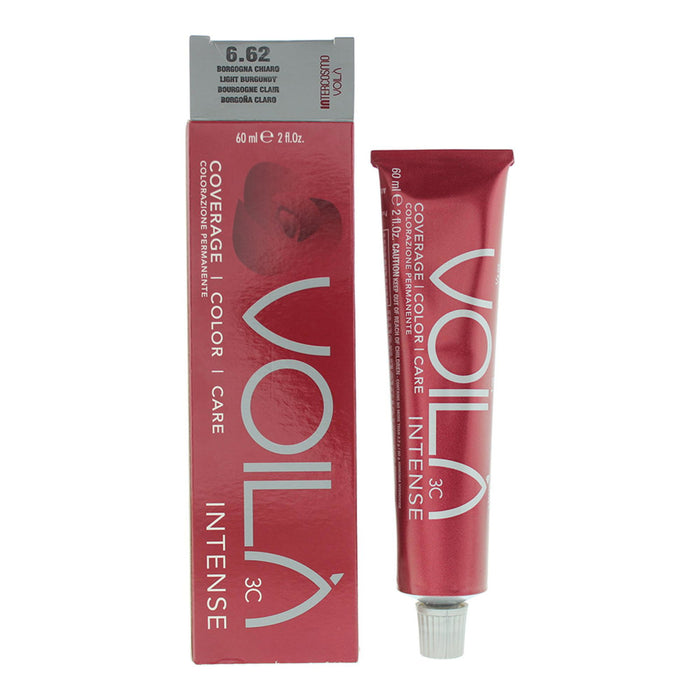 Vopsea permanentă de păr Intercosmo Voila 3C Intense, nuanța 6.62 Light Burgundy, 60 ml