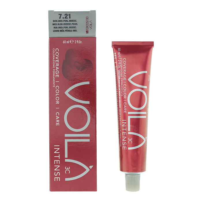 Vopsea permanentă de păr Intercosmo Voila 3C Intense, nuanța 7.21 Medium Blonde Iridescent Pearl, 60 ml