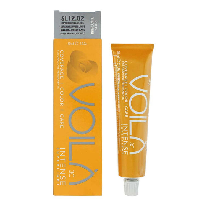 Vopsea permanentă de păr Intercosmo Voila 3C Intense Superlight, nuanța 12.02 Silver Ice Super Blonde, 60 ml