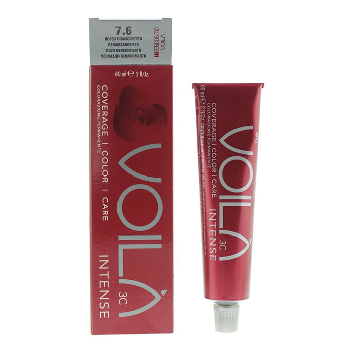 Vopsea permanentă de păr Intercosmo Voila 3C Intense, nuanța 7.6 Renaissance Red, 60 ml