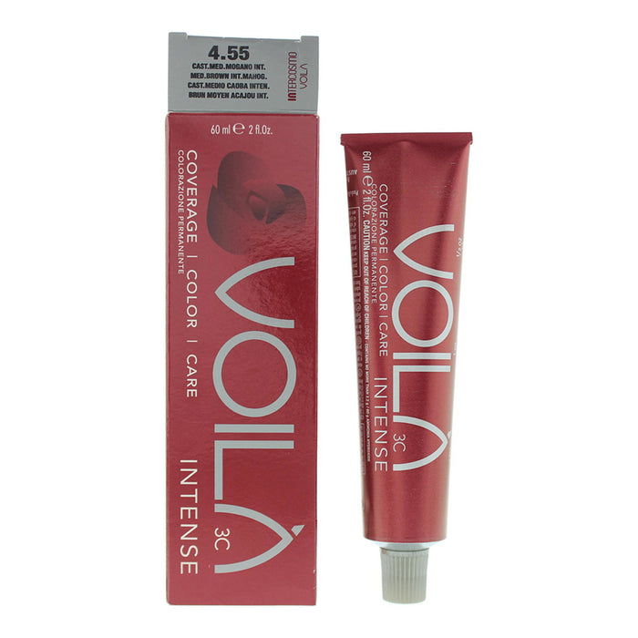 Vopsea permanentă de păr Intercosmo Voila 3C Intense, nuanța 4.55 Medium Brown Intense Mahogany, 60 ml