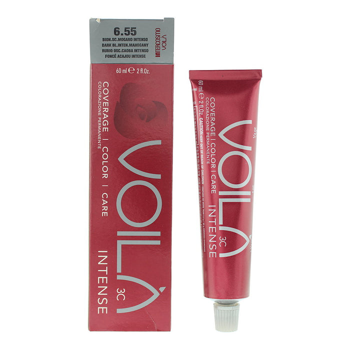 Vopsea permanentă de păr Intercosmo Voila 3C Intense, nuanța 6.55 Dark Blonde Intense Mahogany, 60 ml