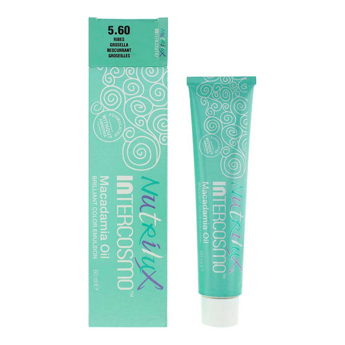 Vopsea permanentă de păr Intercosmo Nutrilux, cu ulei de macadamia, nuanța 5.60 Grosella, 60 ml