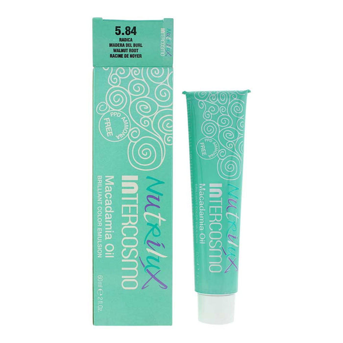 Vopsea permanentă de păr Intercosmo Nutrilux, cu ulei de macadamia, nuanța 5.84 Walnut Root, 60 ml