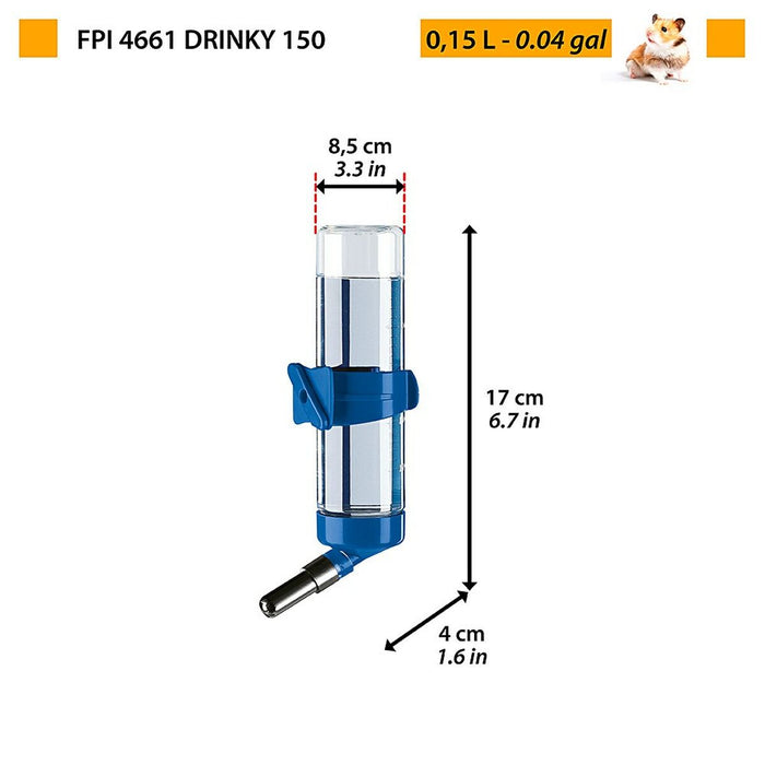 Dozator de apă Ferplast Fpi 4661 Drinky 150 Albastru Negru Oțel inoxidabil Plastic Plastic/Oțel inoxidabil 150 ml