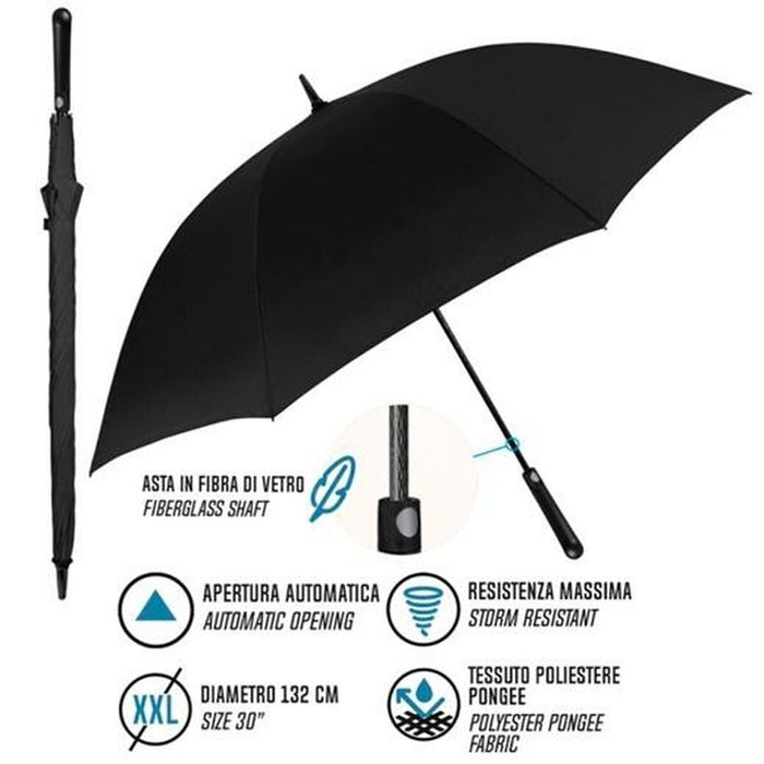 Umbrelă Perletti Golf XXL Negru Poliester Ø 132 cm