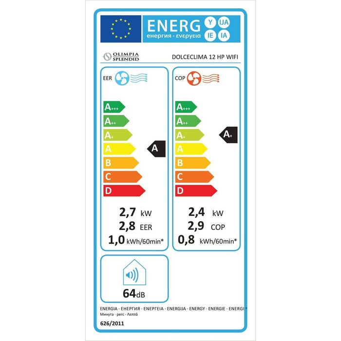 Aer Condiționat Portabil Olimpia Splendid DOLCECLIMA 12 HP 12000 BTU/h Alb A+
