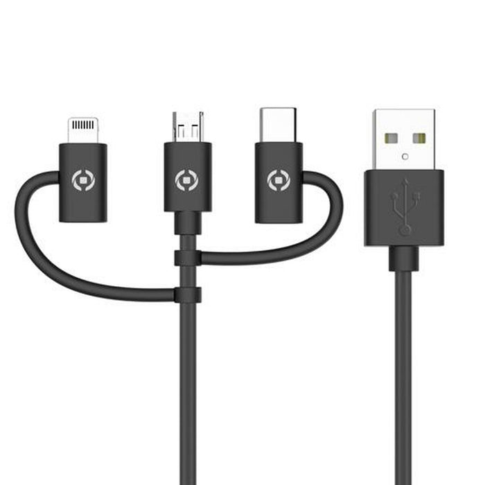 Cablu USB la Micro USB, USB-C și Lightning Celly USB3IN1BK Negru 1 m