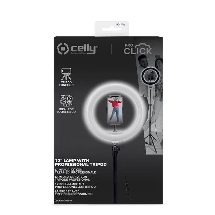 Selfie Ring Light cu trepied și telecomandă Celly CLICKRINGUSBBK