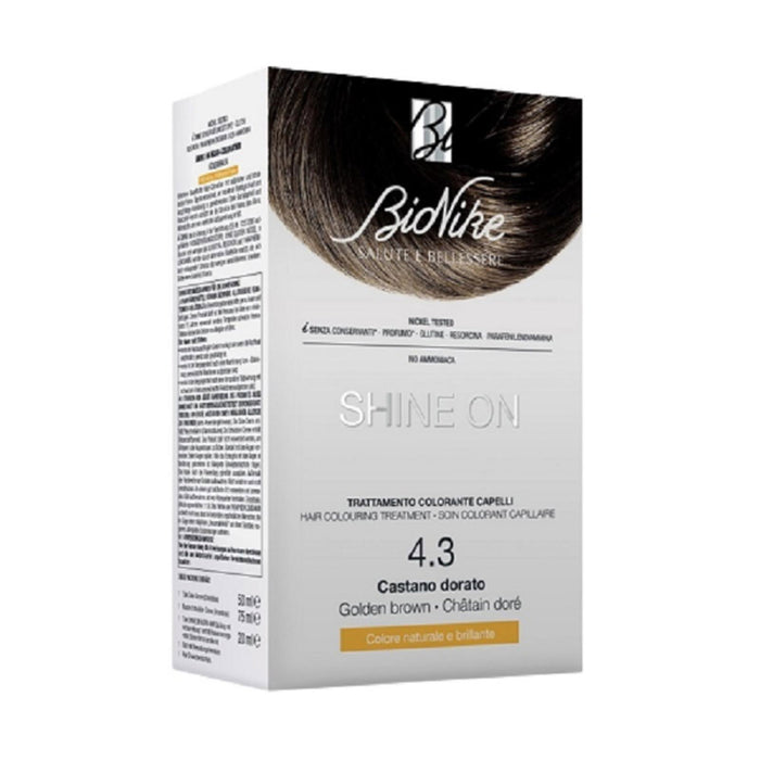 Vopsea permanentă de păr BioNike Shine On, nuanța 4.3 Golden Brown, 145 ml