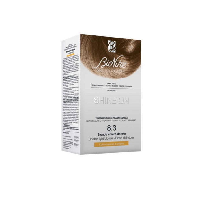 Vopsea permanentă de păr BioNike Shine On, nuanța 8.3 Light Golden Blonde, 145 ml