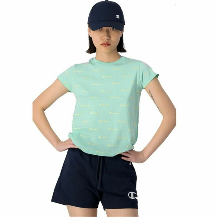 Tricou cu Mânecă Scurtă Femei Crewneck Champion  Croptop Acvamarin