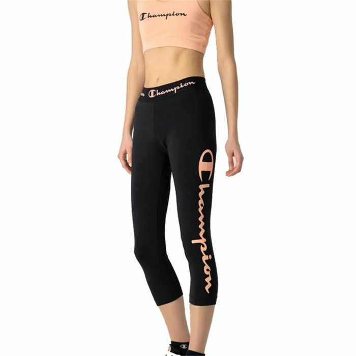 Colanți Sport de Damă Champion Quick-Dry Script Logo Crop Negru