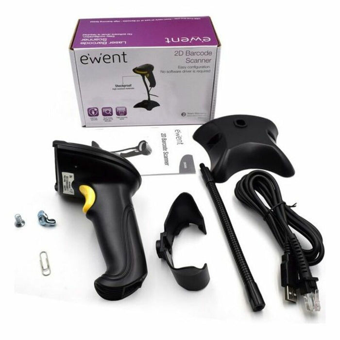 Dispozitiv de Citire a Codului de Bare cu Suport Ewent EW3410 LED USB Negru