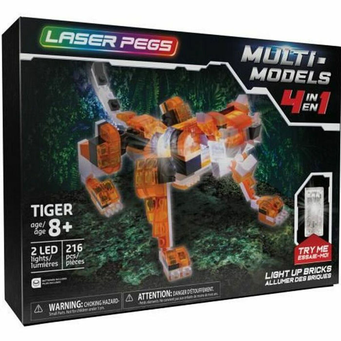 Figura îmbinată Laser Pegs Red Tiger - 4 in 1 + 8 Ani Lumină LED 216 Piese