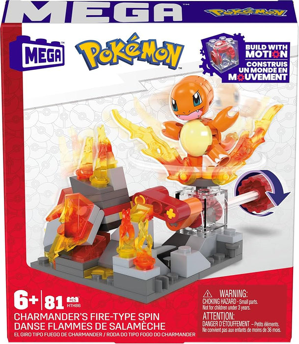 Set de construcție Mattel Mega Bloks Pokémon, Charmander’s Fire-Type Spin, 81 piese, 6+ ani