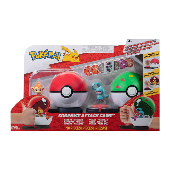 Joc de luptă Jazwares Pokémon Surprise Attack, Chimchar și Wynaut, 10 piese, 4+ ani