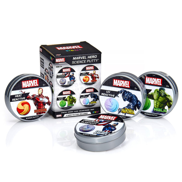 Plastilină inteligentă Wow Stuff Marvel Hero Science Putty, set de 4 cutii, 3+ ani