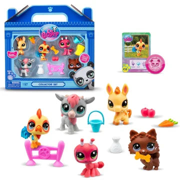 Set de joacă Hasbro Littlest Pet Shop, Ferma, 5 figurine și accesorii