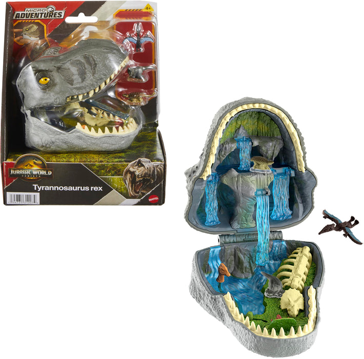 Set de joacă Mattel Jurassic World Micro Adventures, Tyrannosaurus rex, 3 microfigurine, 4+ ani
