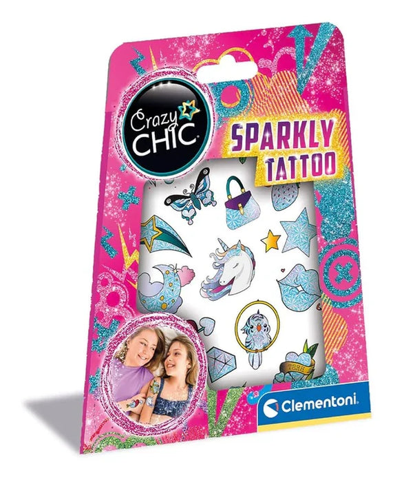 Set de tatuaje Clementoni Crazy Chic Sparkly Tattoo, modele sclipicioase