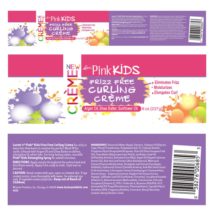 Cremă pentru bucle, Luster's Pink Kids Frizz Free, 8 Ounce, cu ulei de argan