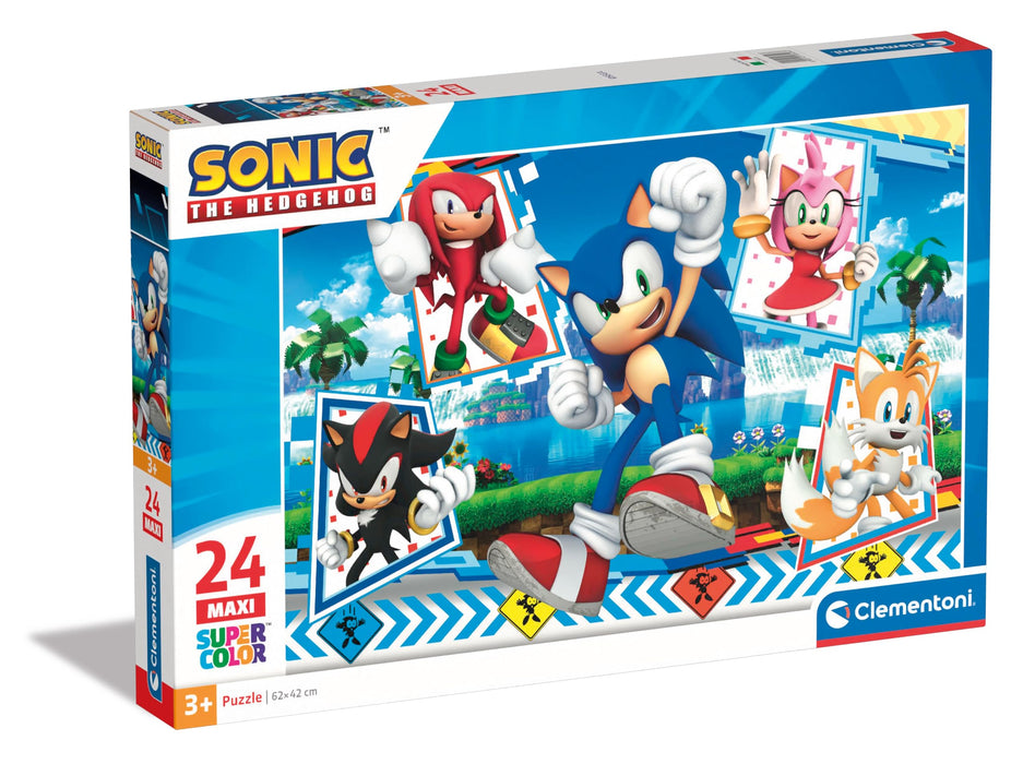 Puzzle Clementoni Sonic the Hedgehog, Sonic și prietenii, 24 de piese Maxi, 62 × 42 cm, 3+ ani