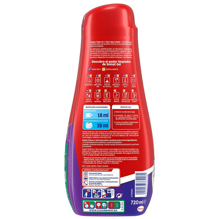Gelul de spălat vase manual Somat Lămâie 720 ml Toate într-unul 40 de spălări