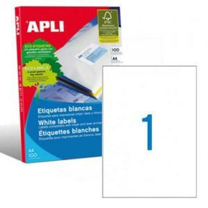 Etichete autoadezive Apli 1281 100 Frunze 210 x 297 mm Alb