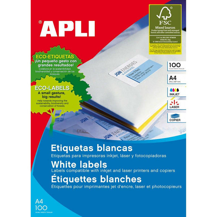 Adezivi/etichete Apli 581295 100 Frunze 70 x 50,8 mm Hârtie 100 Piese