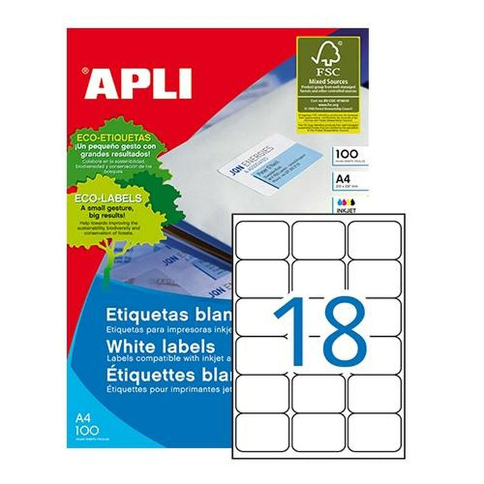 Etichete autoadezive Apli 100 Frunze Alb 63,5 x 46,6 mm