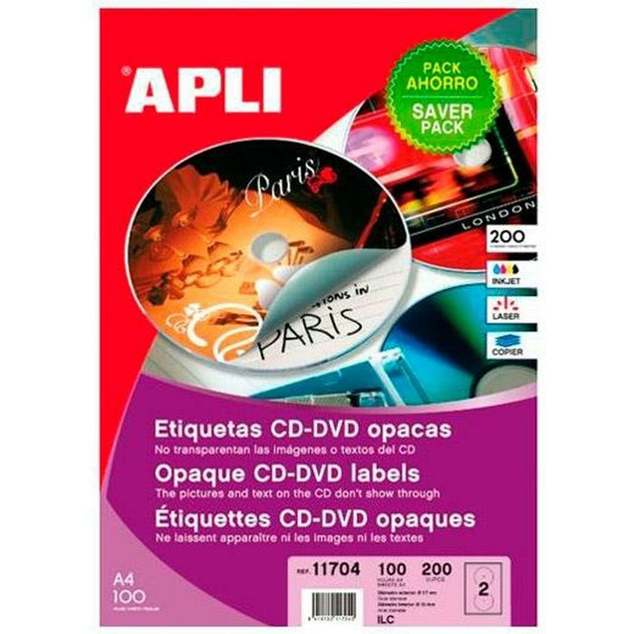 Adezivi/etichete Apli CD/DVD Alb Ø 117 mm