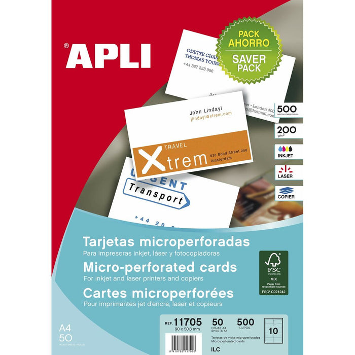 Business cards Apli Alb 50 Frunze 90 x 50,8 mm