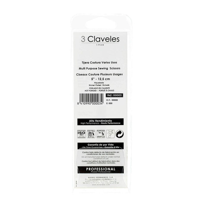 Foarfece de cusut 3 Claveles 5" drept