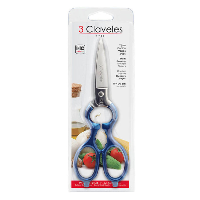 Foarfece de Bucătărie 3 Claveles 8" Oțel inoxidabil Albastru Multi-utilizare