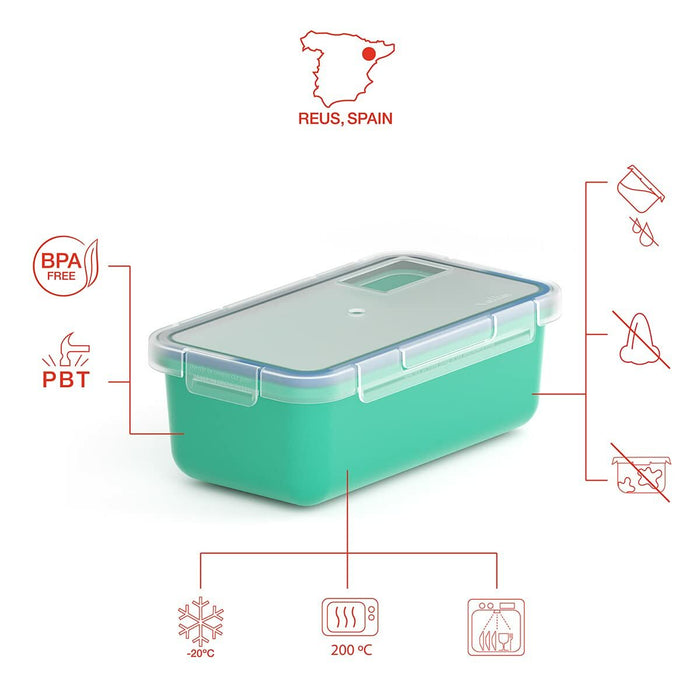 Recipient pentru conservarea alimentelor Valira 6090/97 Ermetic Turquoise termoplastic PBT Dreptunghiular 750 ml