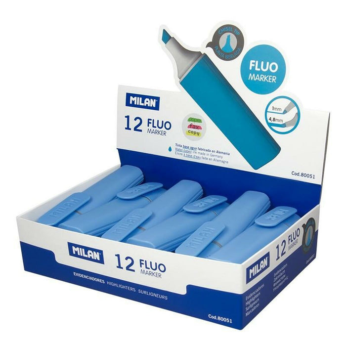 Set de Markere Fosforescente Milan Albastru (12 Unități)