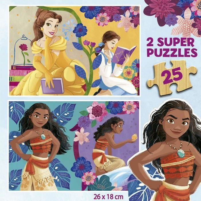 Set de 2 Puzzle-uri Disney Princess Bella + Vaiana 25 Piese