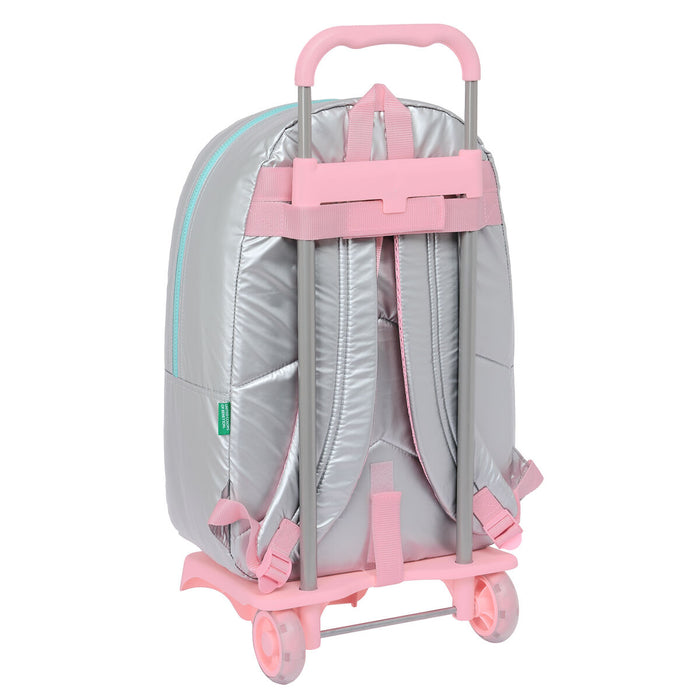 Ghiozdan cu Roți Benetton Silver Căptușit Argintiu 30 x 46 x 14 cm