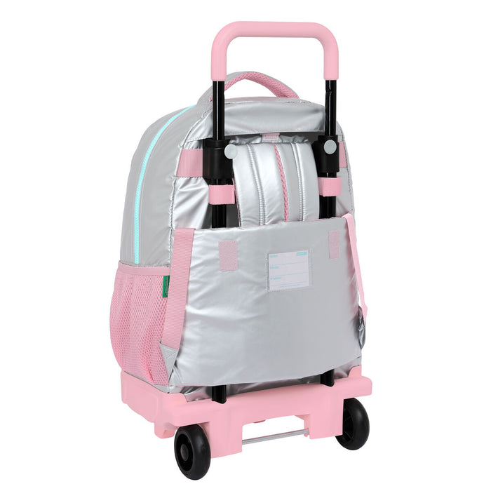 Ghiozdan cu Roți Benetton Silver Căptușit Argintiu 33 X 45 X 22 cm