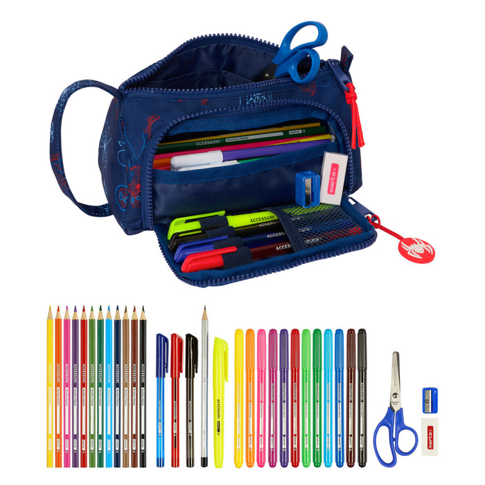 Penar cu Accesorii Spider-Man Neon Bleumarin 20 x 11 x 8.5 cm (32 Piese)