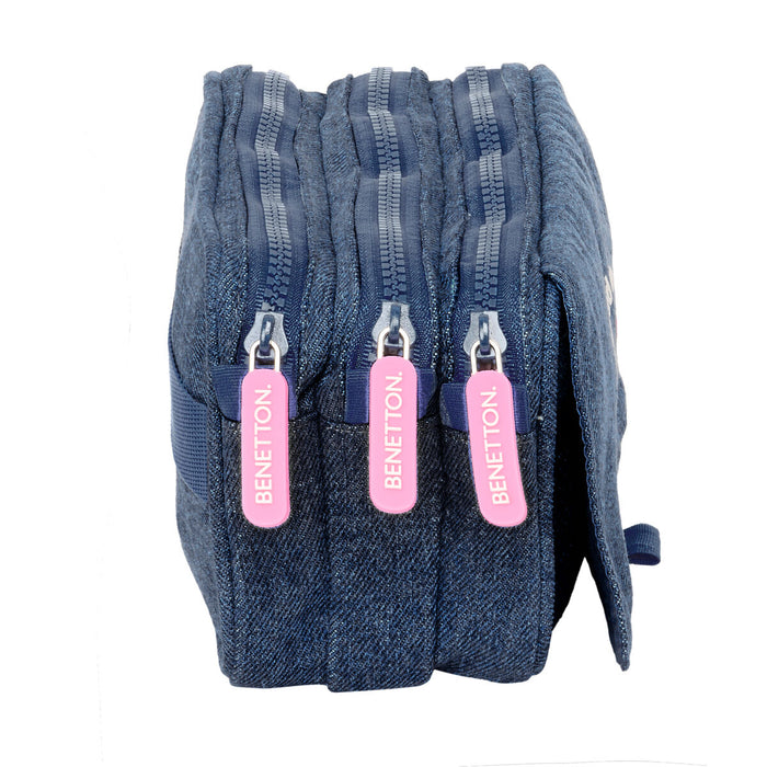 Penar triplu Benetton Denim Albastru 21,5 x 10 x 8 cm