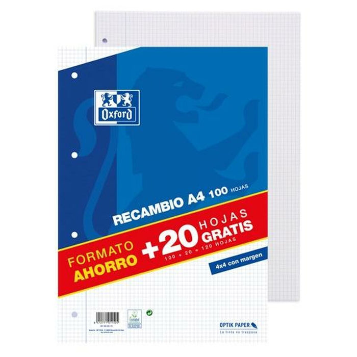 Foi tip grilă Oxford Alb A4 120 Frunze Rezervă (20 Unități)