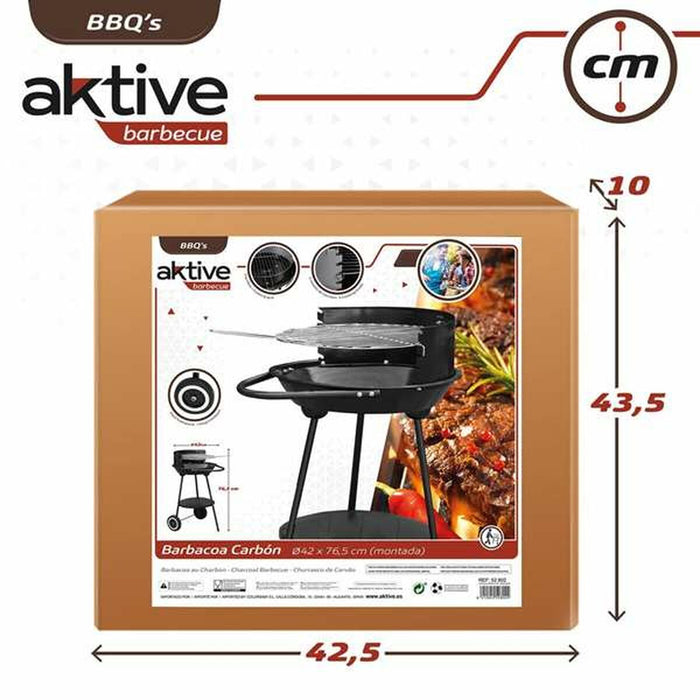 Grătar pe cărbuni cu roți Aktive Textilene 42 x 76,5 cm Negru