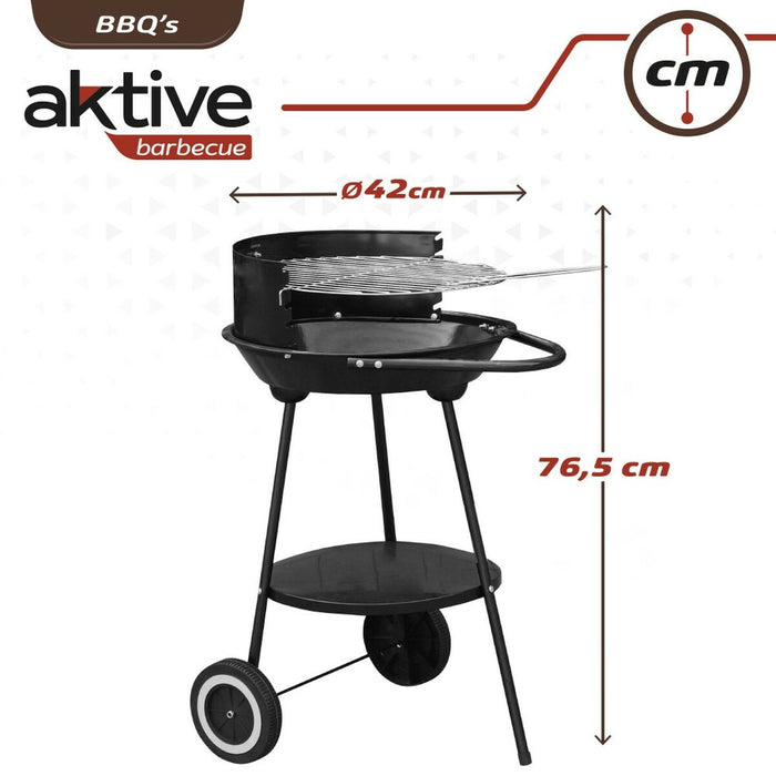 Grătar pe cărbuni cu roți Aktive Aluminiu Metal emailat Textilní 42 x 76,5 x 42 cm Negru