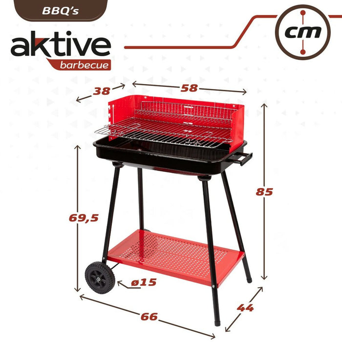 Grătar pe cărbuni cu roți Aktive Oțel Plastic Metal emailat 66 x 85 x 44 cm Roșu