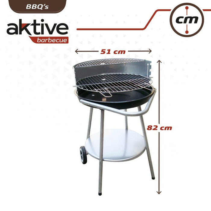 Grătar pe cărbuni cu roți Aktive Metal emailat 51 x 82 x 51 cm Negru