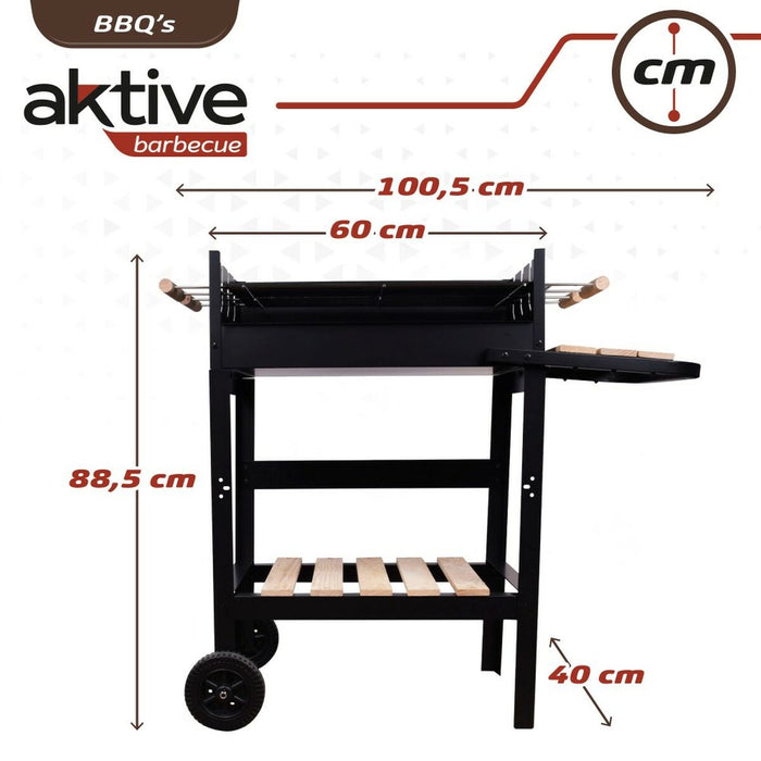 Grătar pe cărbuni cu roți Aktive Metal emailat 100,5 x 88,5 x 40 cm Negru